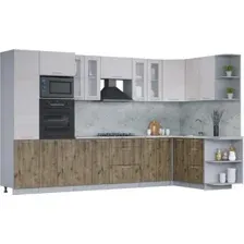 Готовая кухня Интерлиния Мила 1.68x3.4 правая (вудлайн кремовый/дуб веллингтон/серый каспий)