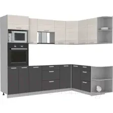 Готовая кухня Интерлиния Мила Лайт 1.68x2.6 правая без столешницы (вудлайн кремовый/антрацит)