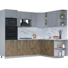 Готовая кухня Интерлиния Мила Лайт 1.88x2.4 правая (серебро/дуб веллингтон/белый гранит)