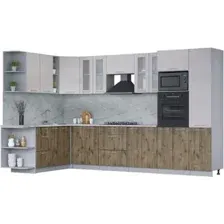 Готовая кухня Интерлиния Мила 1.88x3.4 левая (вудлайн кремовый/дуб веллингтон/серый каспий)