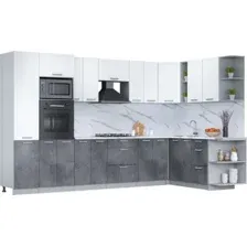 Готовая кухня Интерлиния Мила Лайт 1.88x3.4 правая (белый платинум/бетон портленд/белый гранит)