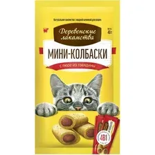 Мини-колбаски с пюре из говядины "Деревенские лакомства", для кошек, 40 г