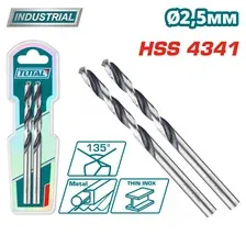 Сверло по металлу HSS 2,5мм TOTAL TAC1200254 (2 шт)
