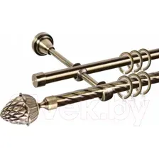 Карниз для штор АС ФОРОС Grace D16K/16Г + наконечники Шишка (3м, антик)