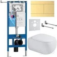 Унитаз подвесной Roxen Titan в комплекте с инсталляцией StounFix Dual Fresh 6 в 1 967232 (кнопка: золотая)