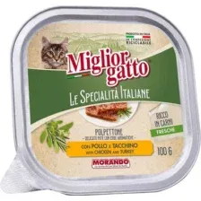 Влажный корм для кошек Miglior Le Specialita Italiane Паштет с курицей и индейкой (100г)
