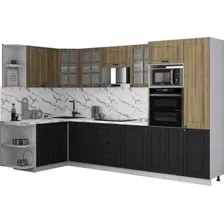 Готовая кухня Интерлиния Мила Деко 1.68x3.2 LV (черный/дуб вотан/белый гранит)