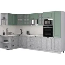 Готовая кухня Интерлиния Мила Деко 1.68x3.2 LV (керамика/мята/опал светлый)