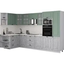 Готовая кухня Интерлиния Мила Деко 1.68x3.2 LV (керамика/мята/опал светлый)
