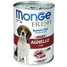 Влажный корм Monge Dog Fresh Chunks in Loaf для взрослых собак, мясной рулет из ягненка, консервы 400 г