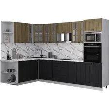 Готовая кухня Интерлиния Мила Деко 1.88x3.0 LV (черный/дуб вотан/белый гранит)