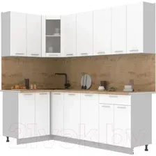 Готовая кухня Интерлиния Мила 12x23 (белый платинум/белый платинум глянец/дуб бунратти)