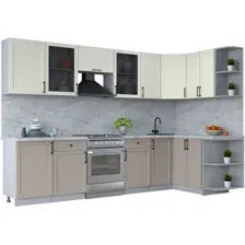 Готовая кухня Интерлиния Тренд 1.5x3.1 правая (луна/белый/серый каспий)