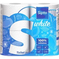 Туалетная бумага Sipto Standart White белая, 2 слойная, 4 рулона
