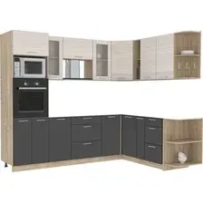 Готовая кухня Интерлиния Мила 1.88x2.6 правая без столешницы (вудлайн кремовый/антрацит)