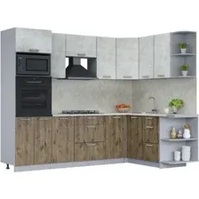 Готовая кухня Интерлиния Мила Лайт 1.68x2.6 правая (бетон лайт/дуб веллингтон/опал светлый)