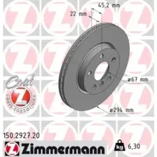 Тормозной диск ZIMMERMANN 150.2927.20 вентилируемый , передняя ось