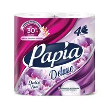 PAPIA бумага туалетная белая Deluxe Дольче Вита четырехслойная 4шт