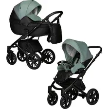Детская универсальная коляска INDIGO Mio Eco 2 в 1 (05, черная кожа/шалфей кожа)