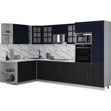 Готовая кухня Интерлиния Мила Деко 1.88x3.2 LV (черный/индиго/белый гранит)