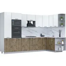 Готовая кухня Интерлиния Мила Лайт 1.68x3.2 правая (белый платинум/дуб веллингтон/белый гранит)
