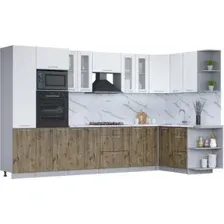 Готовая кухня Интерлиния Мила 1.68x3.4 правая (белый платинум/дуб веллингтон/белый гранит)