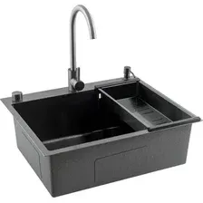 Мойка кухонная со смесителем Futur FK 6050 Eco Embossing Pop-up Mixer plus (черный нано)