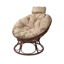 Кресло садовое M-Group Папасан Home мини / 12870201 (коричневый ротанг/лен подушка)