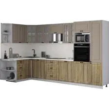 Готовая кухня Интерлиния Мила Деко 1.68x3.4 LV (дуб вотан/луна/опал светлый)