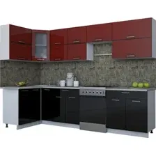 Готовая кухня Интерлиния Мила Gloss 60-12x30 (бордовый/черный глянец)
