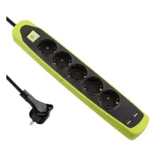 Удлинитель 2 м 5 розеток 2 USB с выключателем и заземлением ELECTRALINE черный/зеленый (62158)