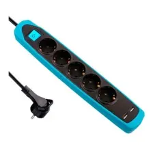 Удлинитель 2 м 5 розеток 2 USB с выключателем и заземлением ELECTRALINE черный/голубой (62157)