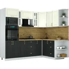 Готовая кухня Интерлиния Мила Шато 1.68x2.4 ВТ PR (белый/черный/дуб бунратти)