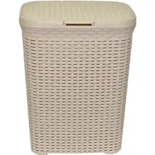 Корзина ВиолетПласт для белья 40 л с крышкой Ротанг (латте)
