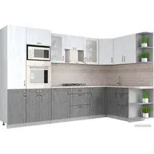 Готовая кухня Интерлиния Мила Крафт 1.68x3.2 правая (дуб серый/дуб полярный/травертин серый)
