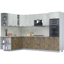 Готовая кухня Интерлиния Мила Лайт 1.88x3.0 левая (бетон лайт/дуб веллингтон/опал светлый)