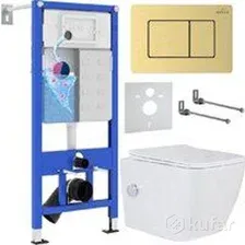 Унитаз подвесной Roxen Cube bidet в комплекте с инсталляцией StounFix Dual Fresh 6 в 1 968472 (кнопка: брашированное золото)