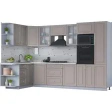 Готовая кухня Интерлиния Мила Шато 1.68x3.2 ВТ левая (луна/луна/бискайская сосна)