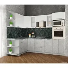 Готовая кухня Интерлиния Мила Пластик 1.68x2.6 левая (белый глянец/мрамор/кастилло темн.)