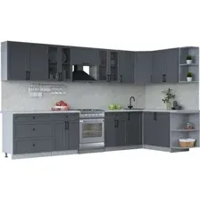 Готовая кухня Интерлиния Тренд 1.7x3.6 правая (пепел/пепел/опал светлый)