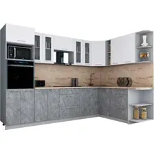 Готовая кухня Интерлиния Мила Gloss 1.88x3.0 правая (белый софт/керамика/травертин серый)