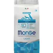 Сухой корм Monge Dog Speciality Line Light, для взрослых собак всех пород, низкокалорийный, лосось с рисом, 2.5 кг