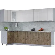Готовая кухня Интерлиния Мила 12x30 (вудлайн кремовый/дуб веллингтон/серый каспий)