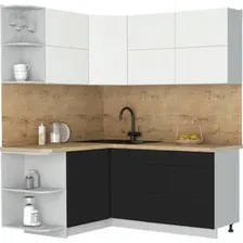 Кухонный модуль Интерлиния Мила Матте 1.5x1.8 А (белый/черный/дуб бунратти)