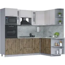 Готовая кухня Интерлиния Мила 1.68x2.4 правая (вудлайн кремовый/дуб веллингтон/серый каспий)