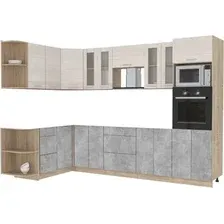 Готовая кухня Интерлиния Мила 1.68x3.0 левая без столешницы (вудлайн кремовый/бетон)