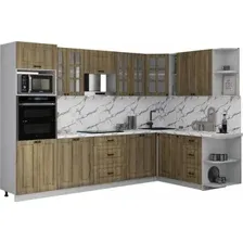 Готовая кухня Интерлиния Мила Деко 1.88x3.0 PR (дуб вотан/дуб вотан/белый гранит)