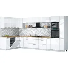 Готовая кухня Интерлиния Мила Gloss 1.896х3.88 (белый глянец/белый глянец/дуб бунратти)