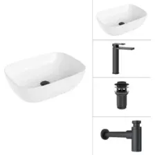 Умывальник Lauter 21493A + Cascade 21СК0655BS + сифон 21635B + дон.клапан 21190B (черный матовый)