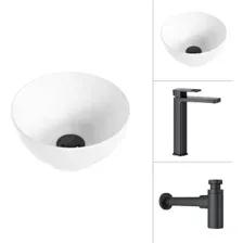 Умывальник Lauter 21601E + Cascade 21СК0655BS с сифоном 21635B (черный матовый)
